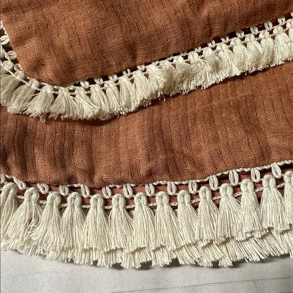 NWOT Threshold Cotton Tassel Border Sham Set of 2 Full/Queen Terracotta